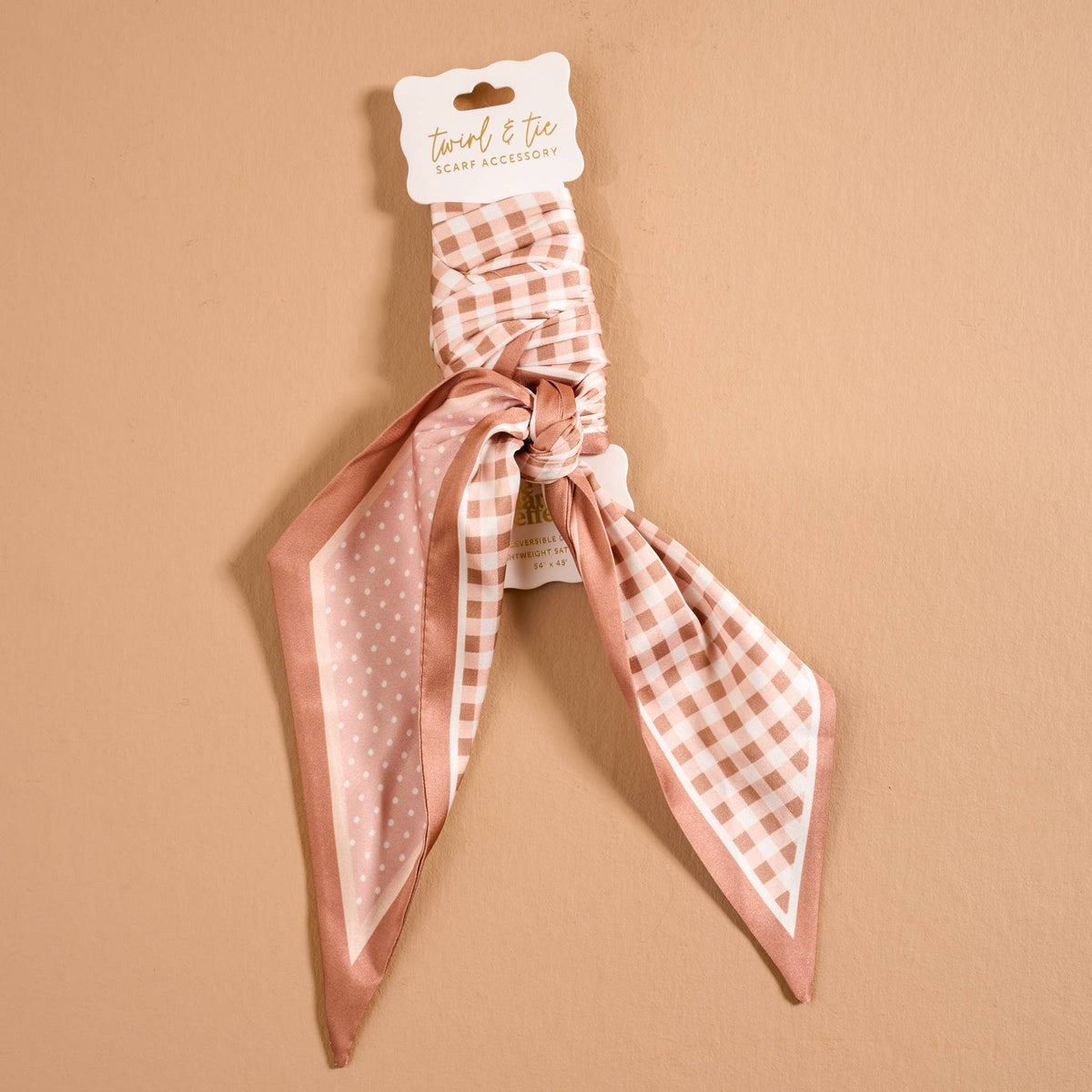 Twirl & Tie Scarf Accessory-Gingham Tan