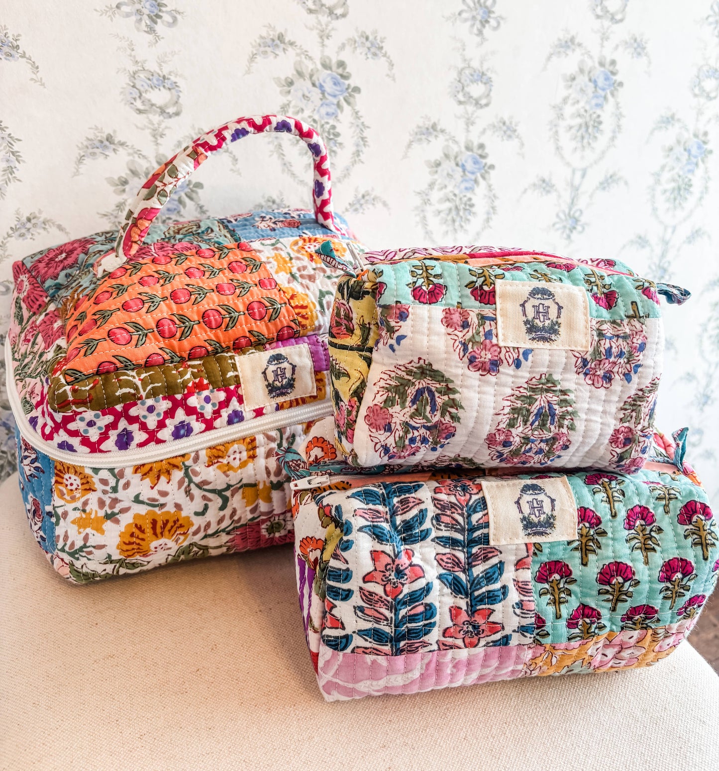 Wildflower Patch | Quilted Cosmetic Bags-set of 3