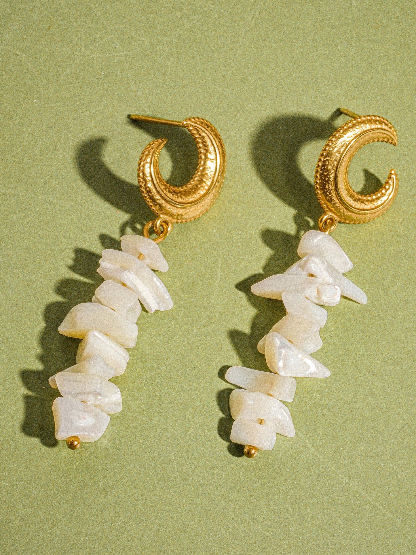 Shelby 18K Gold Non-Tarnish Moon and Shell Earring