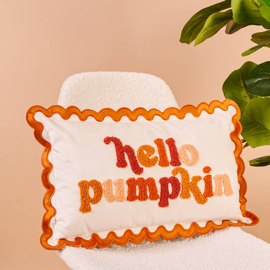 Scalloped Rectangle Throw Pillow-Hello Pumpkin