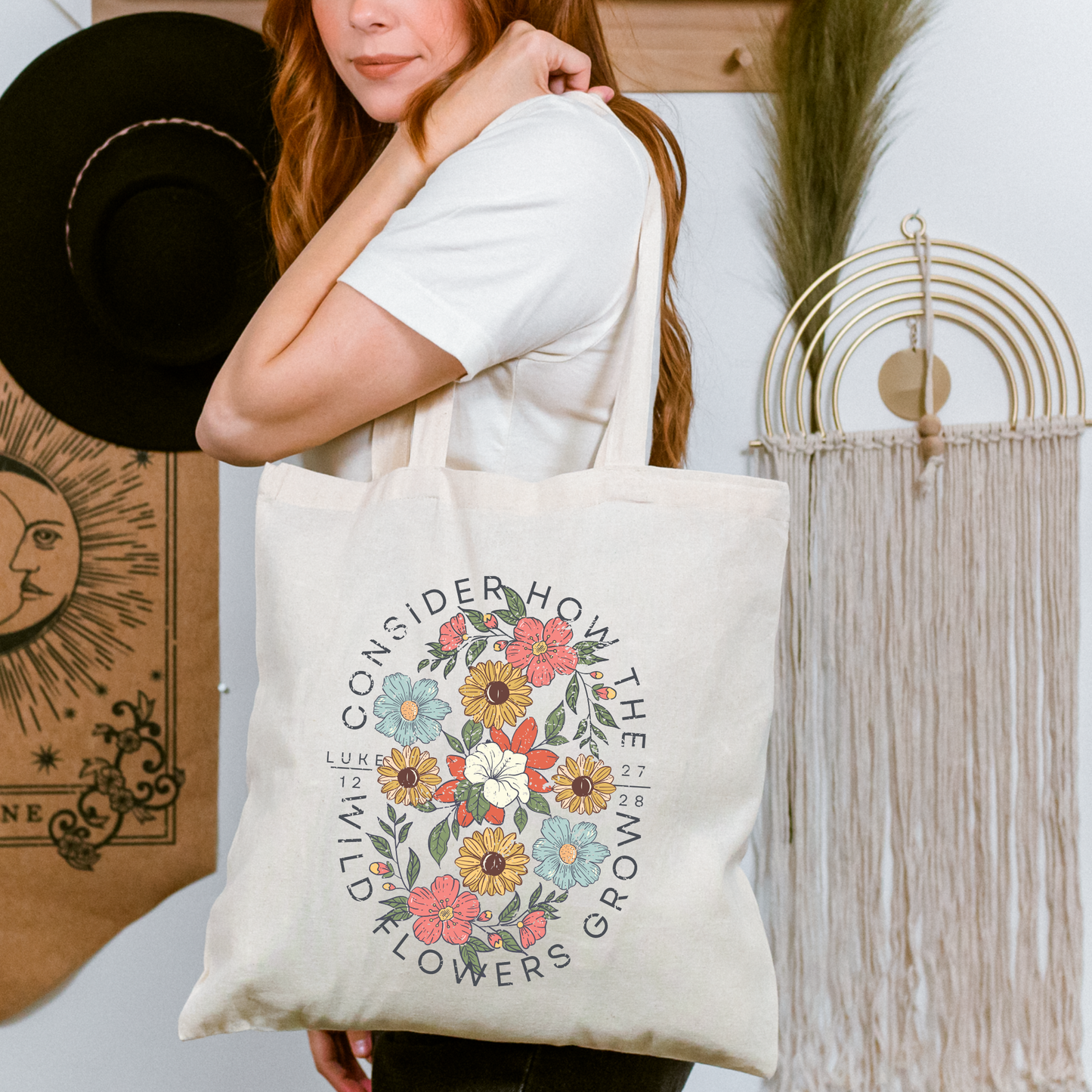 Consider the Wildflowers Floral Scripture Canvas Tote Bag