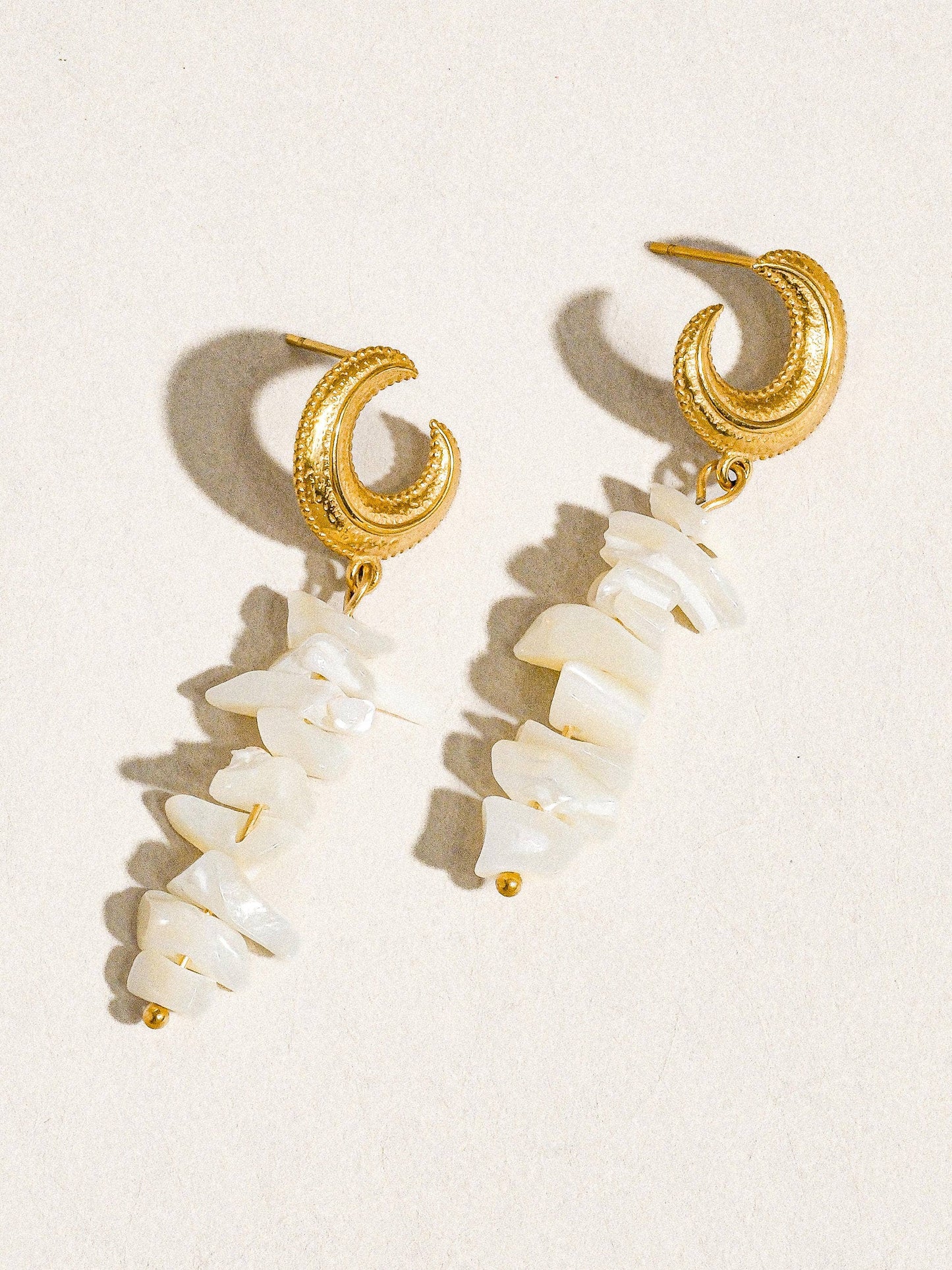 Shelby 18K Gold Non-Tarnish Moon and Shell Earring