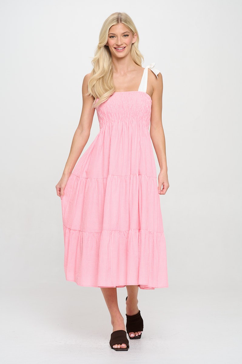 Coral Stripe Midi Dress