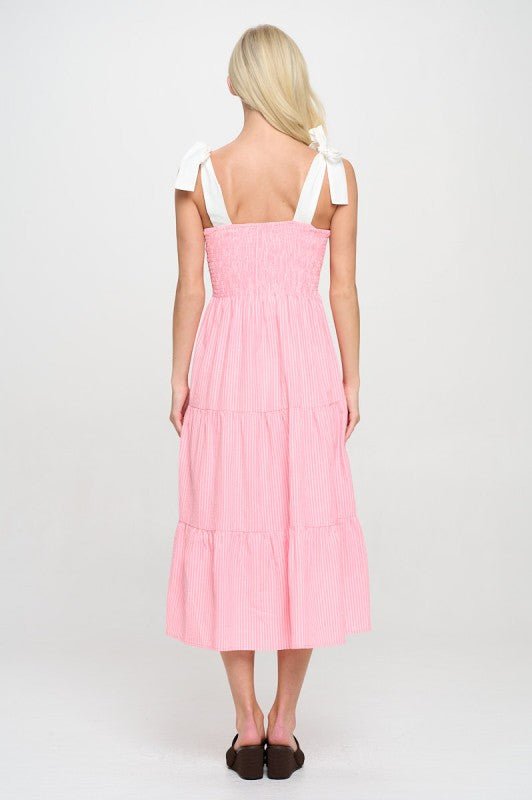 Coral Stripe Midi Dress