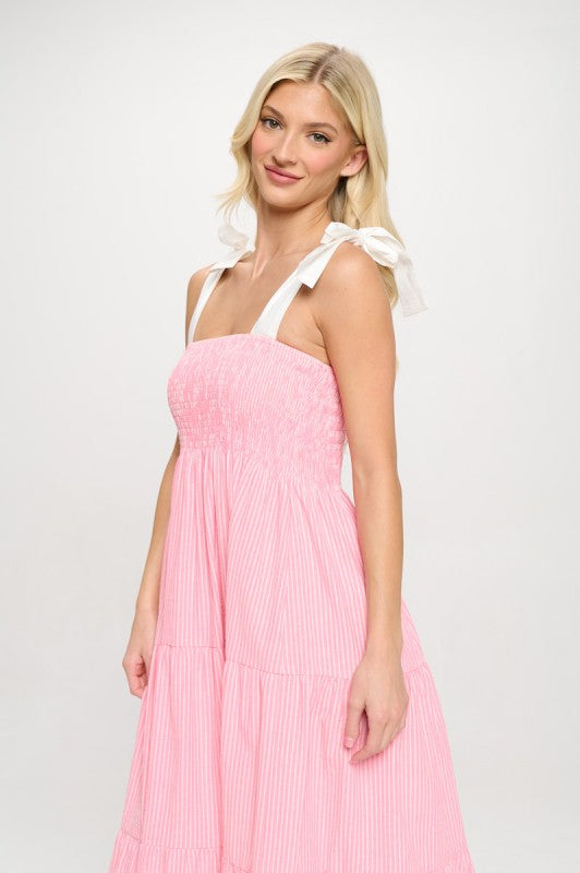 Coral Stripe Midi Dress