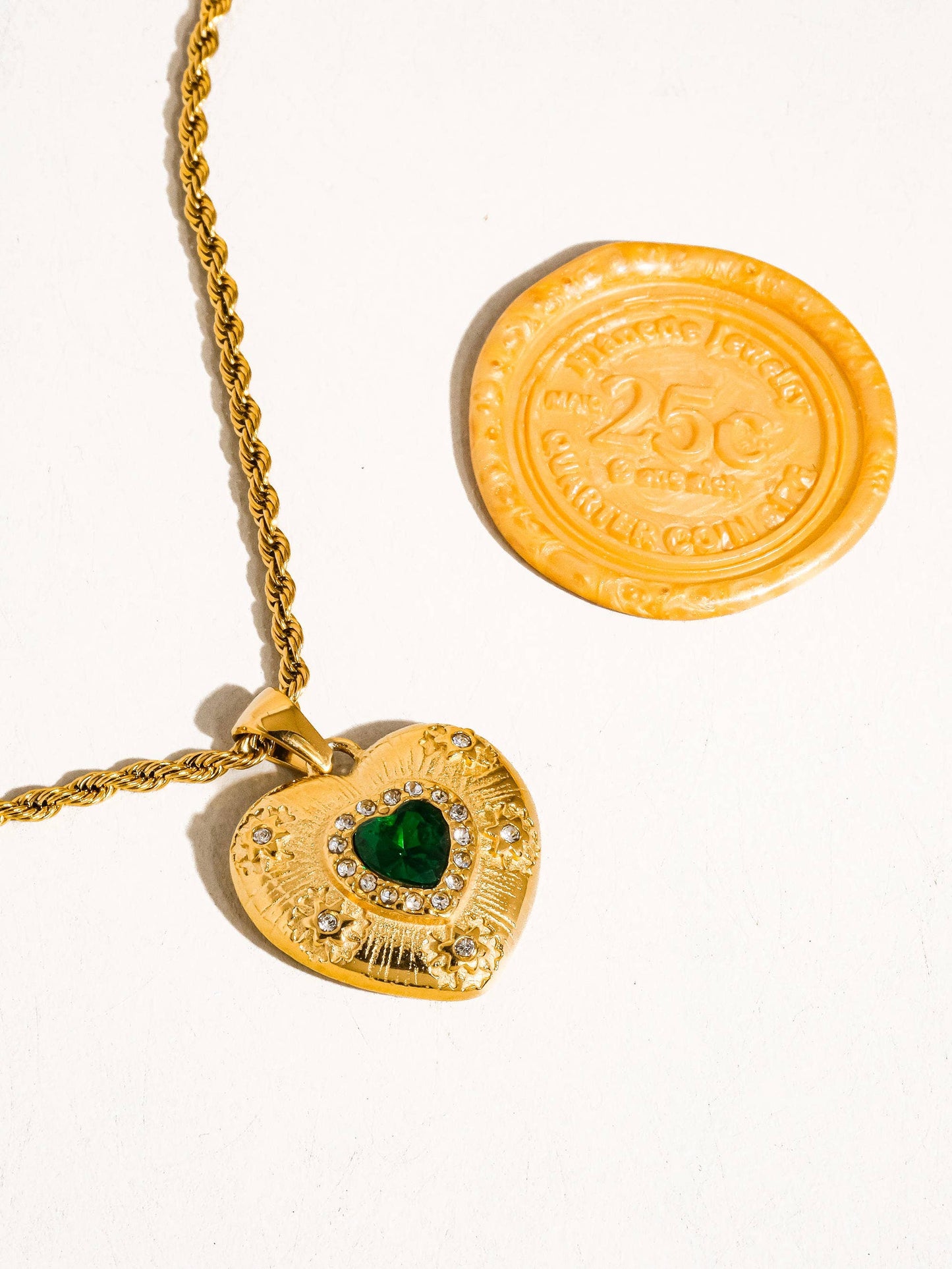 Akira 18K Gold Non-Tarnish Green Heart Necklace
