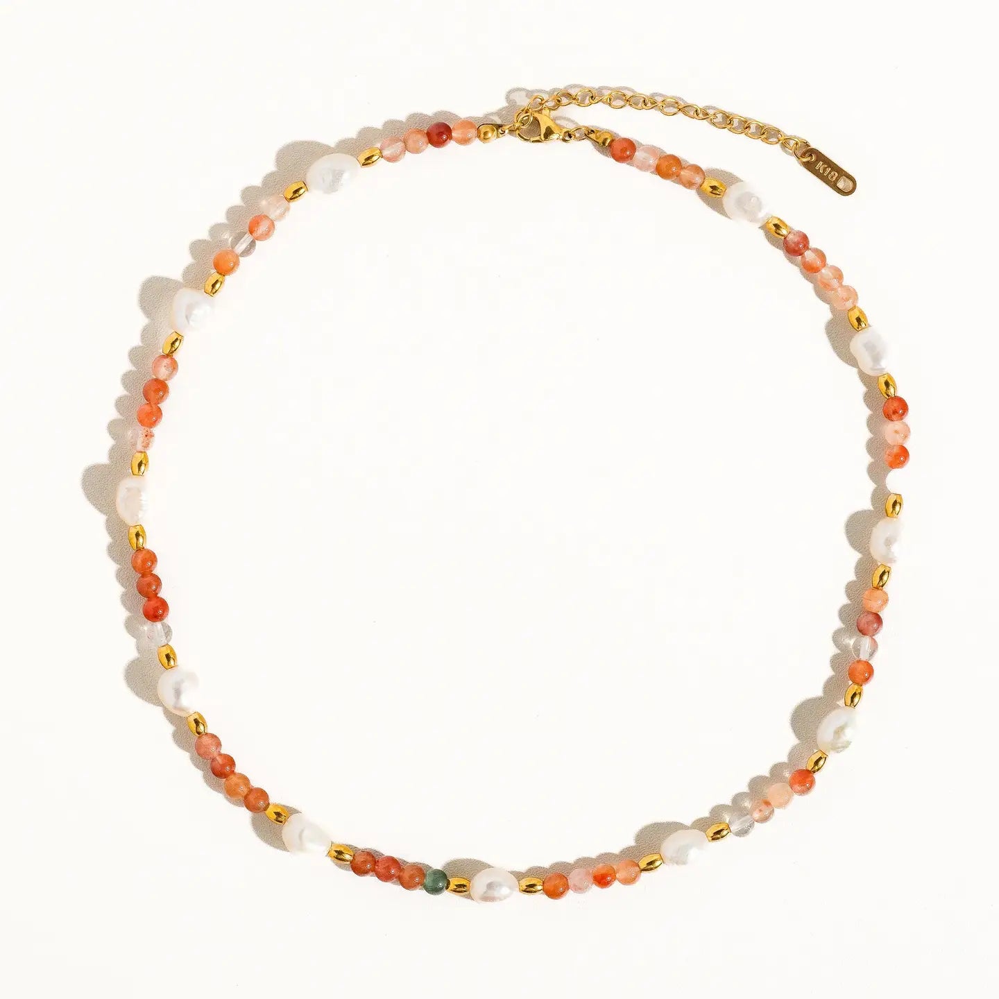 18K Non Tarnish Bohemian Rose Pearl and Bead Necklace