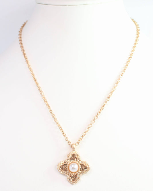 Paulina Pearl Cross Necklace Gold