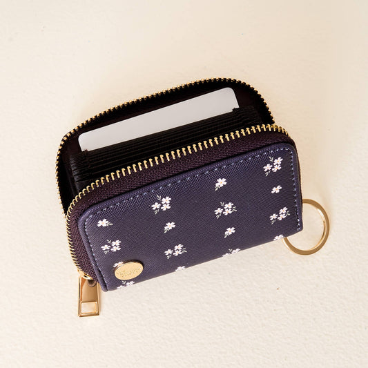 Zip Around Wallet-Pretty Posies Navy