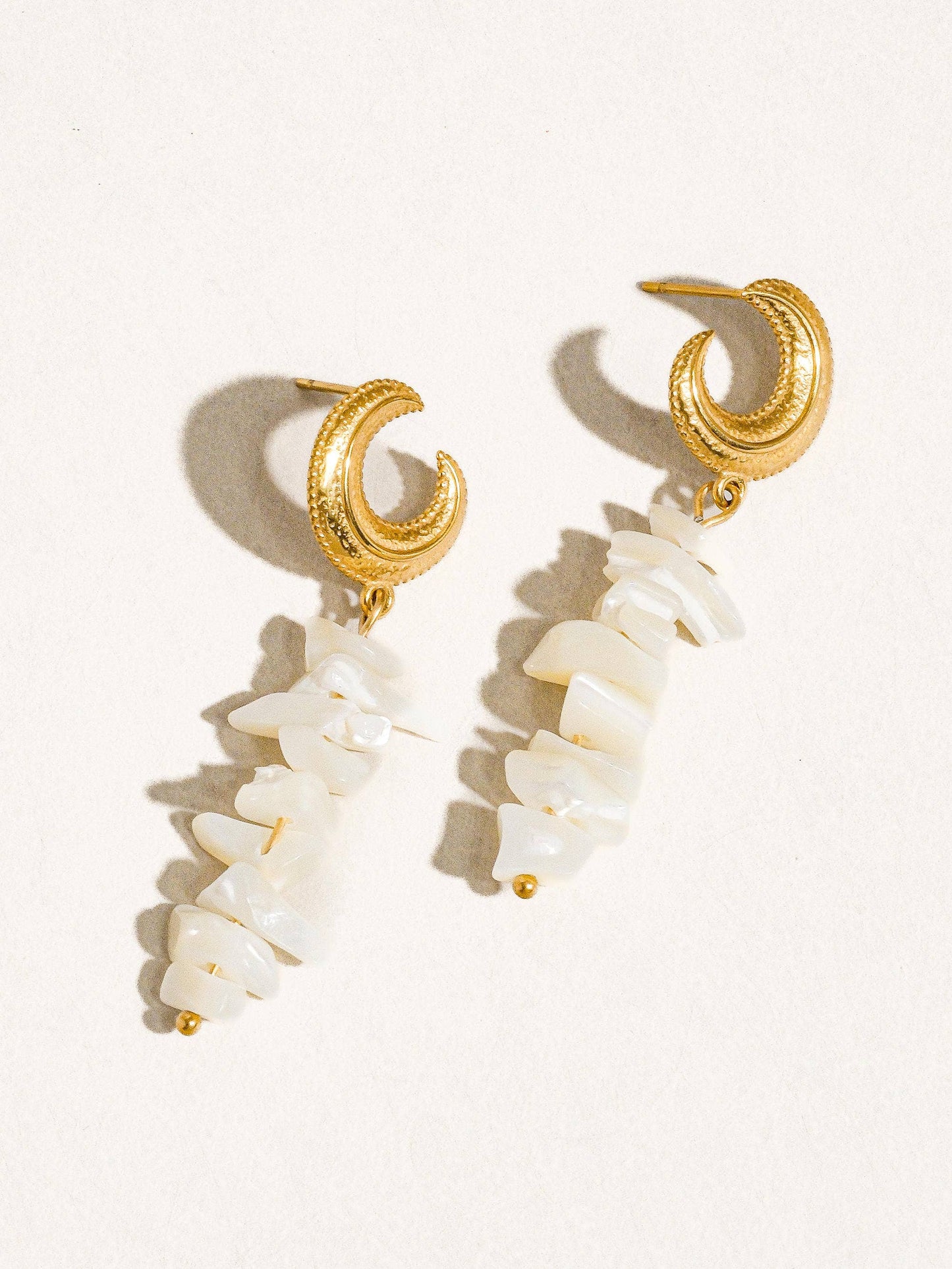 Shelby 18K Gold Non-Tarnish Moon and Shell Earring