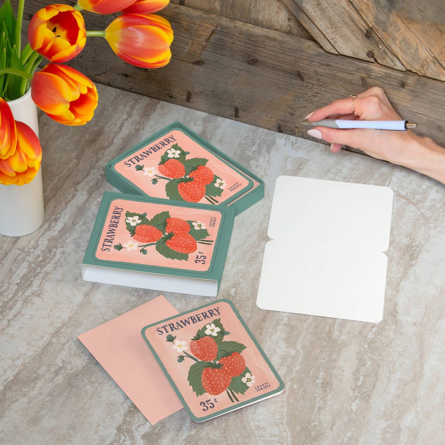 Artisan Notecards Strawberry Seeds