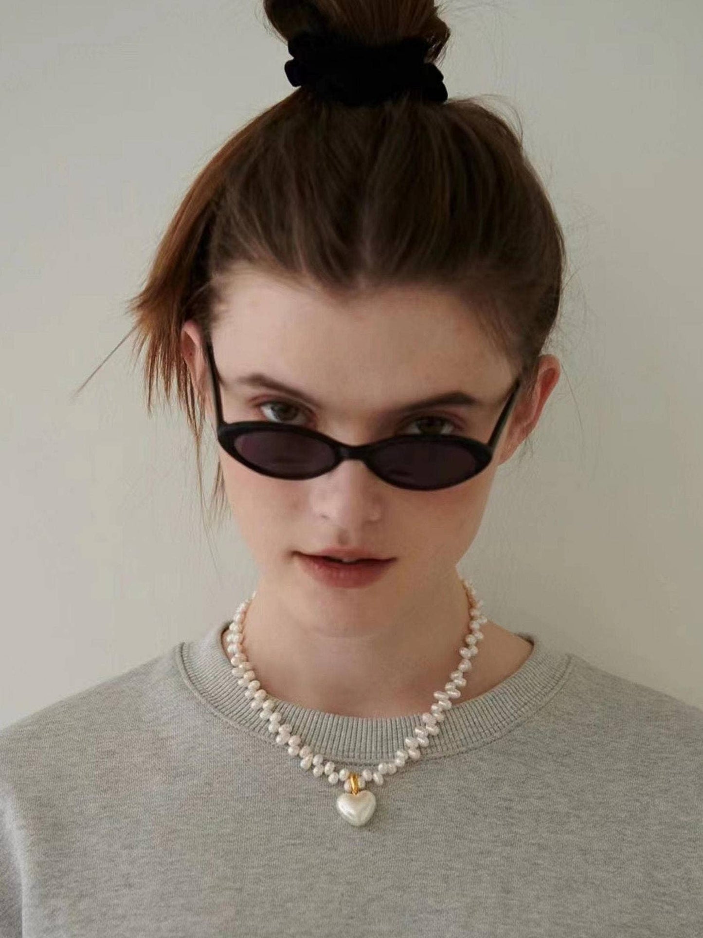 Agape 18K Gold Natural Pearl Heart Choker