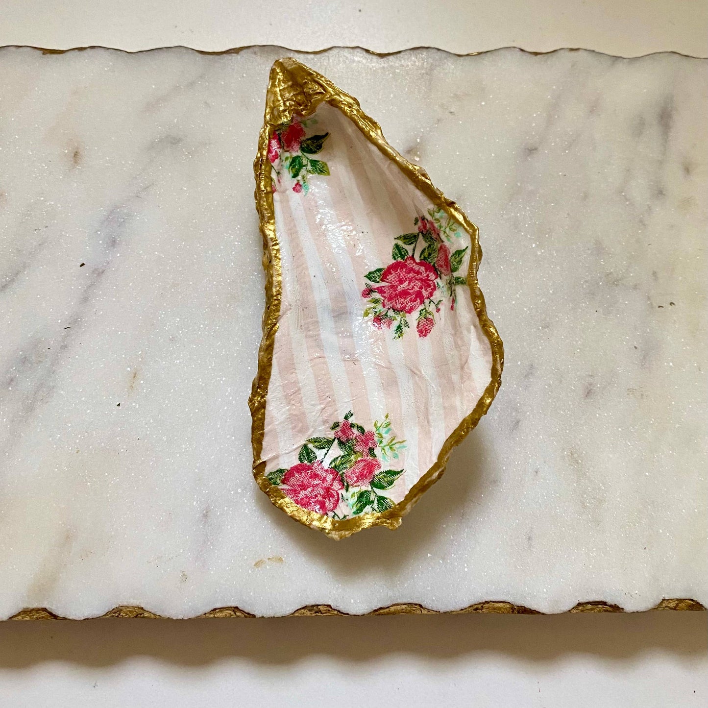 Striped Rose Oyster Shell Jewelry Dish