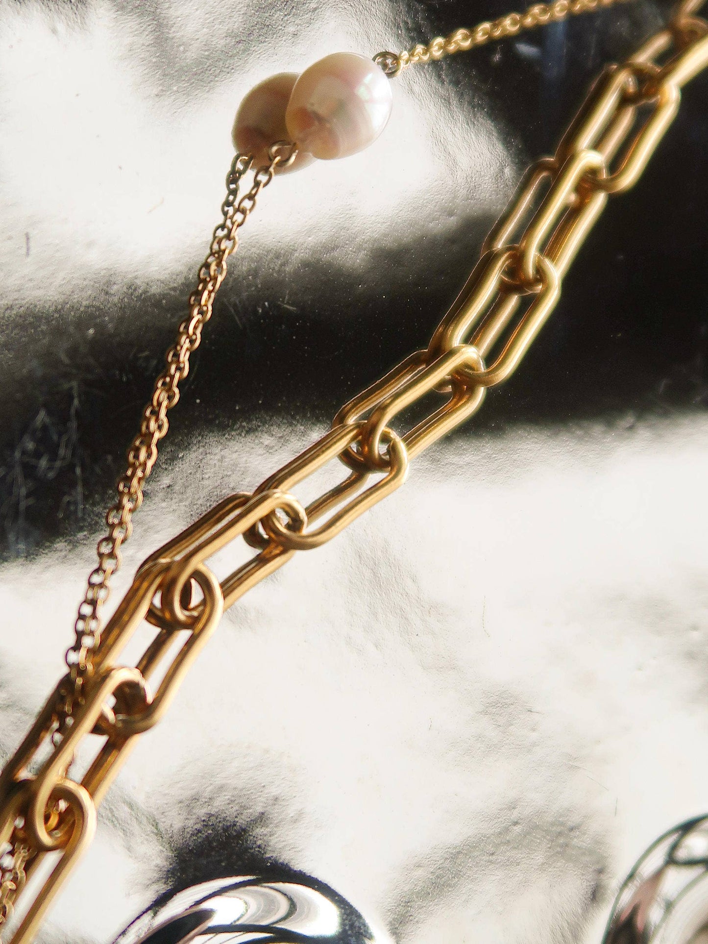 Aether Gold Stacked Chain Pearl Non-Tarnish Bracelet