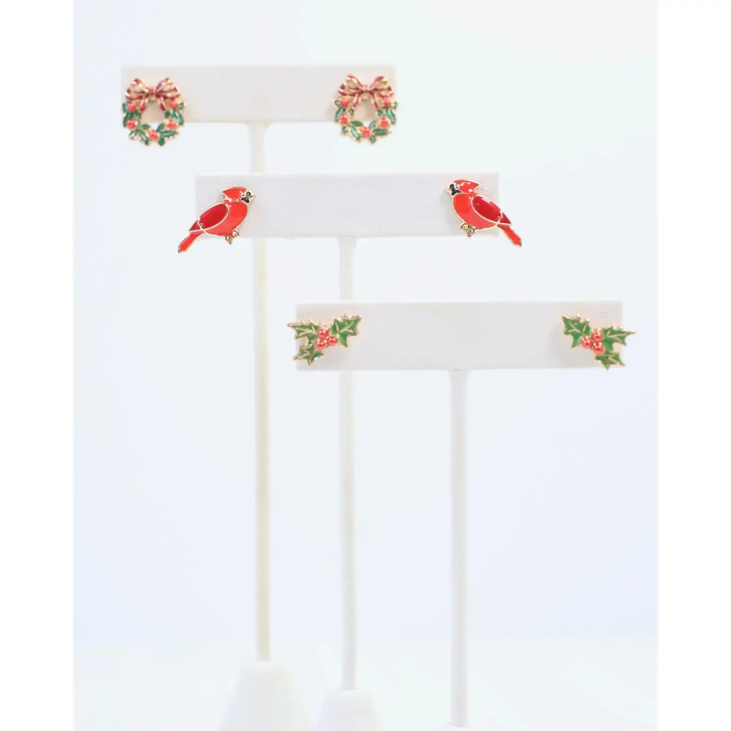 Wreath and Holly Earring Set Gold