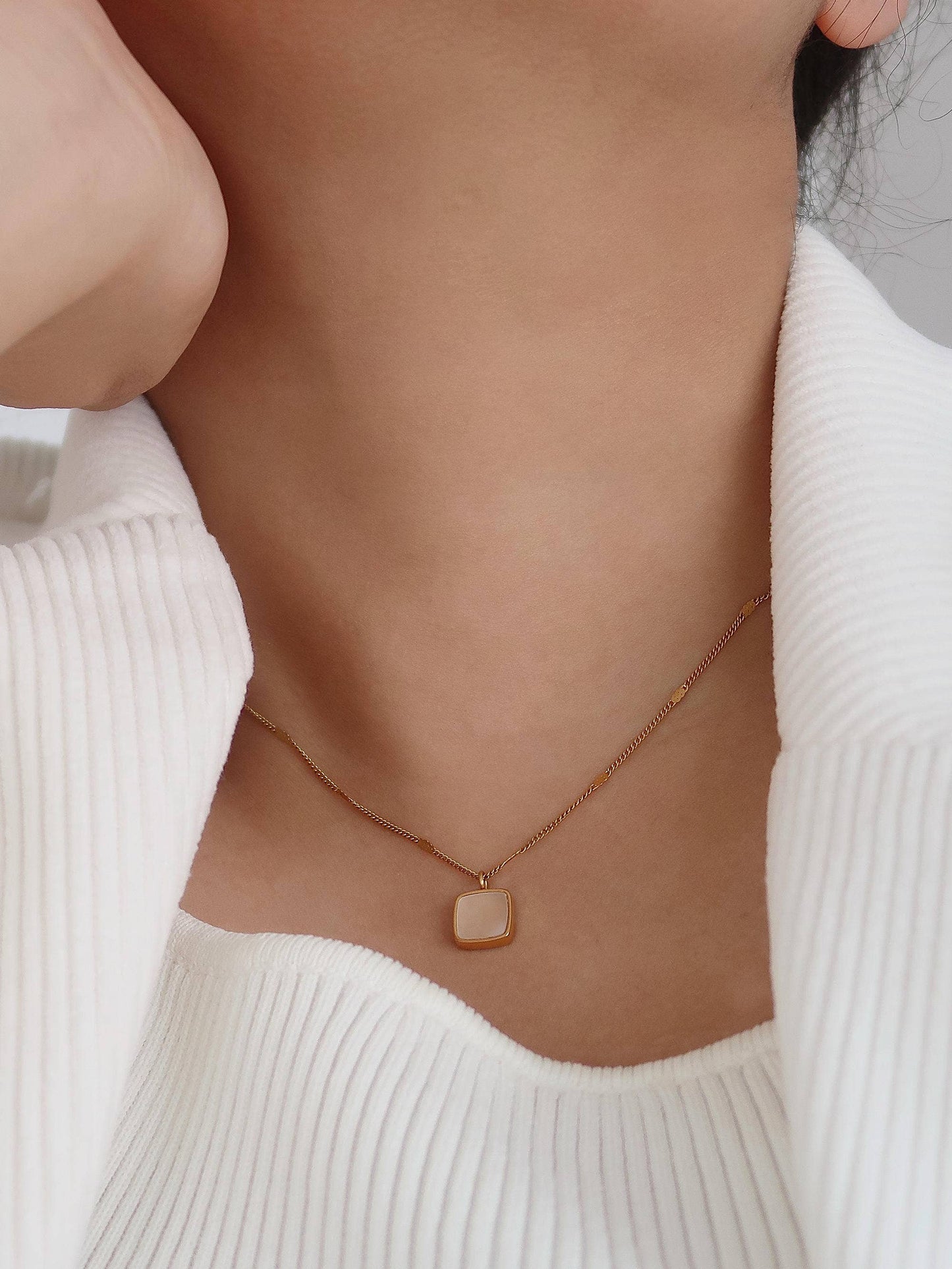 Felicity 18K Gold Non-Tarnish Shell Square Necklace