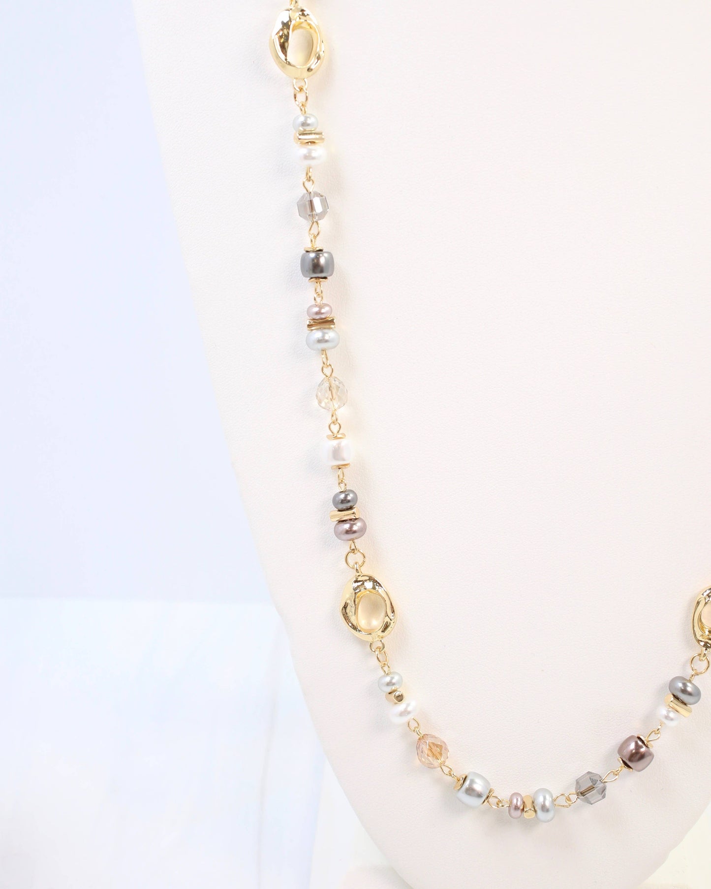 Fairbanks Long Glass Beaded Necklace Gray Multi