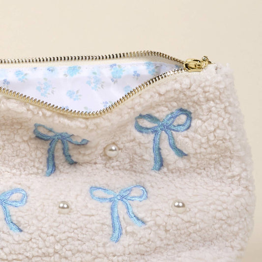Teddy Pouch–Bows Blue