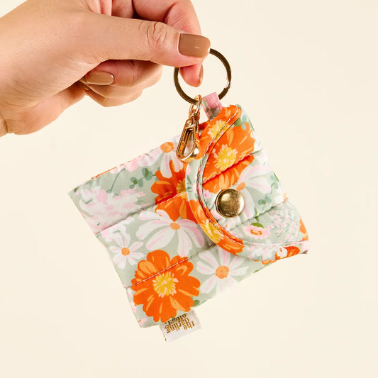 Puffy Earbud Case Keychain-Bouquet Beauty Sage