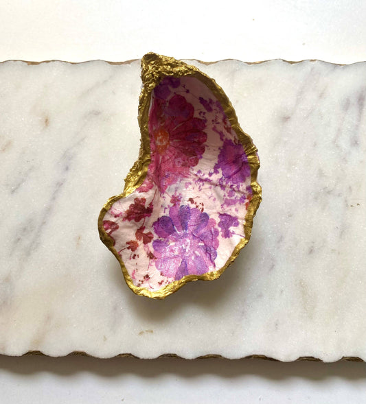 Magenta Floral Oyster Shell Jewelry Dish