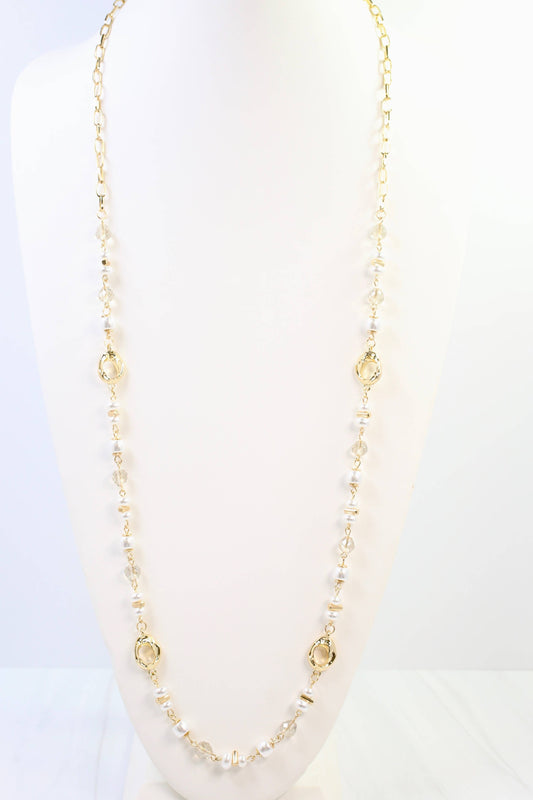 Fairbanks Long Glass Beaded Necklace Pearl