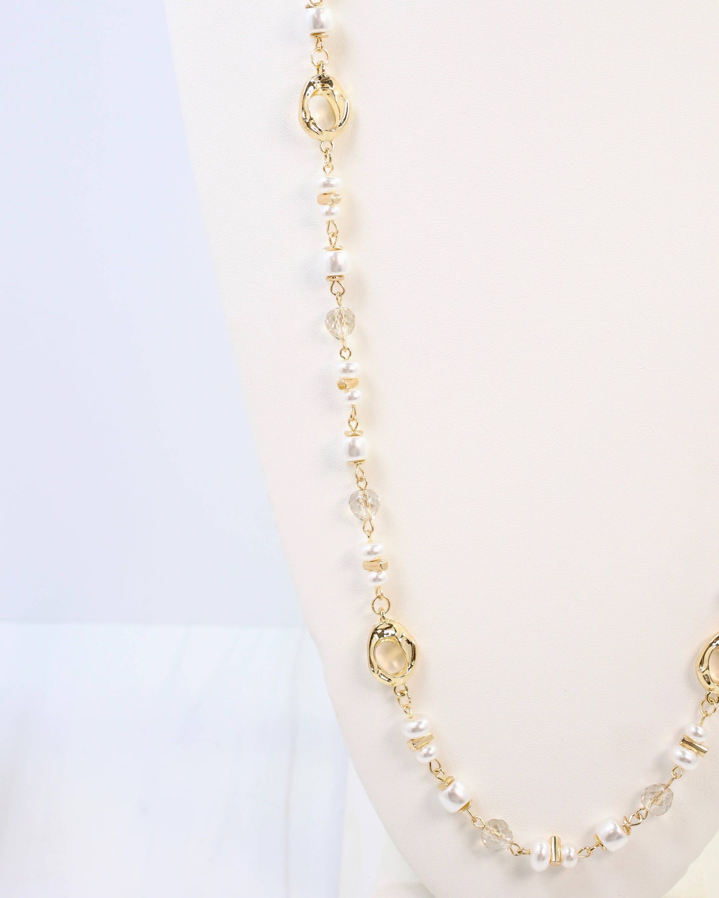 Fairbanks Long Glass Beaded Necklace Pearl