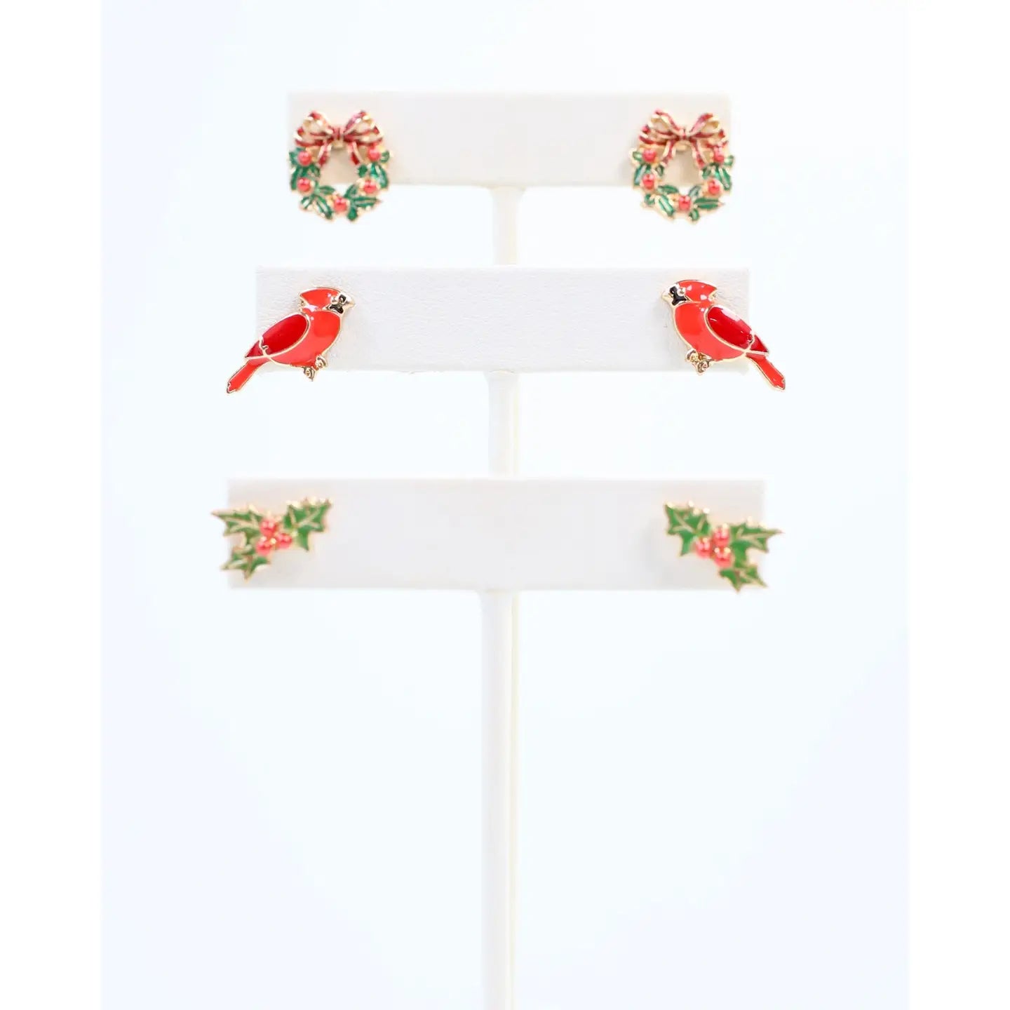 Wreath and Holly Earring Set Gold