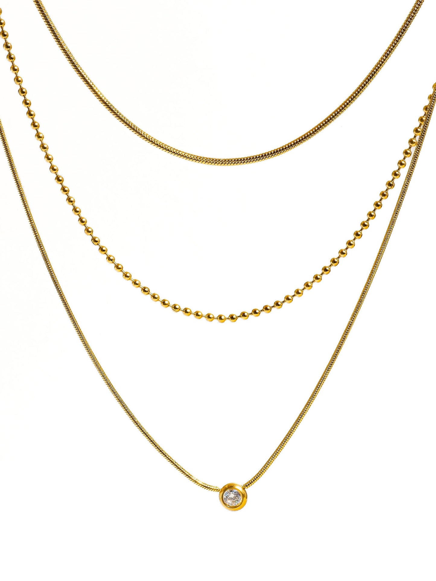 Paulette 18K Gold Non-Tarnish Trilayer Chain Necklace