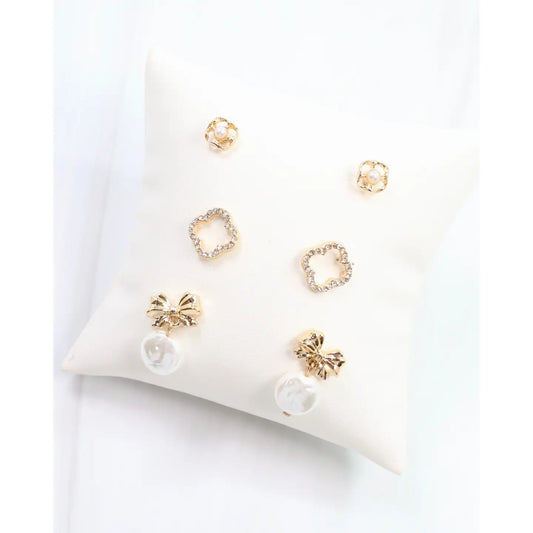 Carraway Clover and Pearl Earring Set Gold