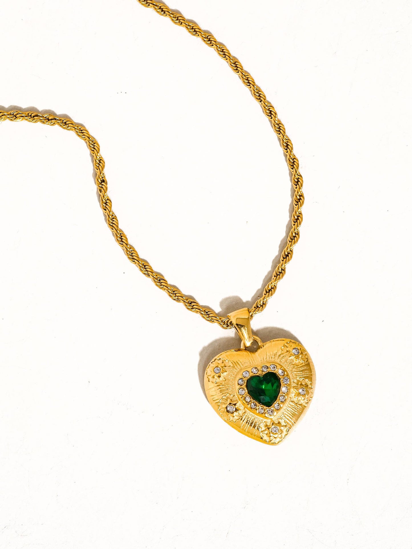 Akira 18K Gold Non-Tarnish Green Heart Necklace
