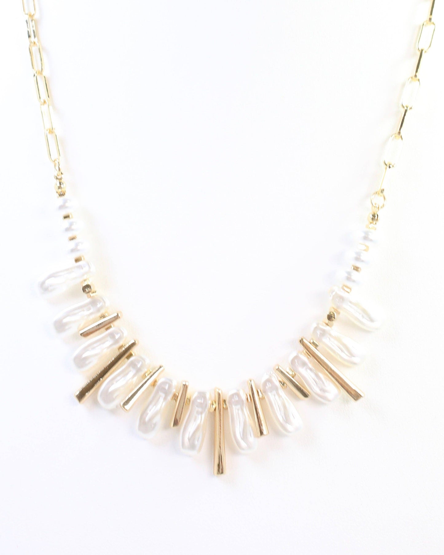 Anchorage Link and Pearl Necklace Gold