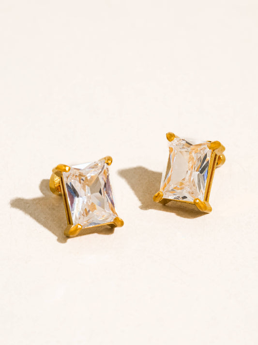 Avenn 18K Gold Non-Tarnish Round CZ Flat Back Earrings