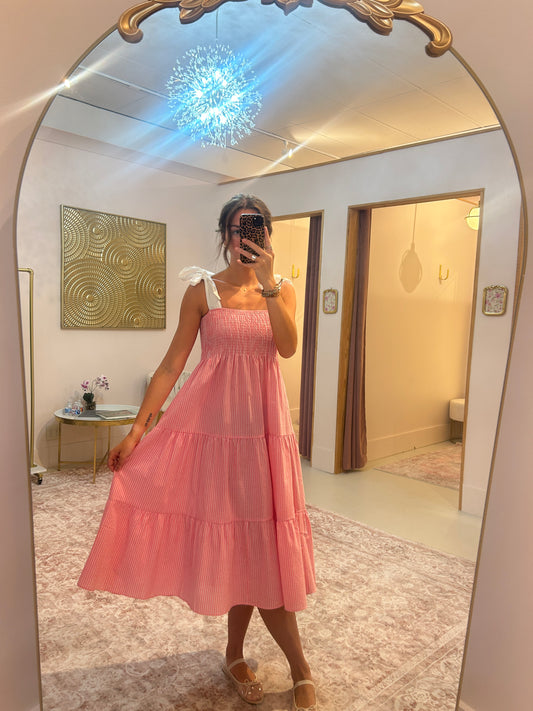 Coral Stripe Midi Dress