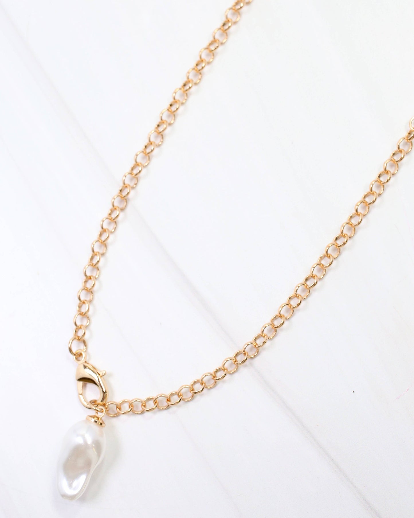 Harrodsburg Long Link Necklace with Pearl Gold