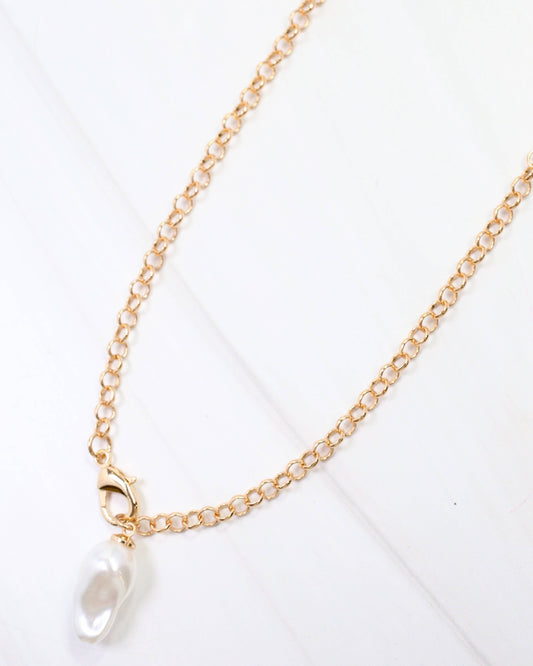 Harrodsburg Long Link Necklace with Pearl Gold