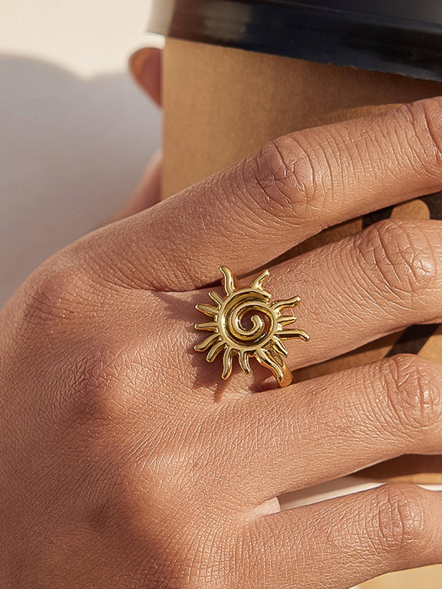 Starwyn 18K Gold Non-Tarnish Sun Spiral Statement Ring