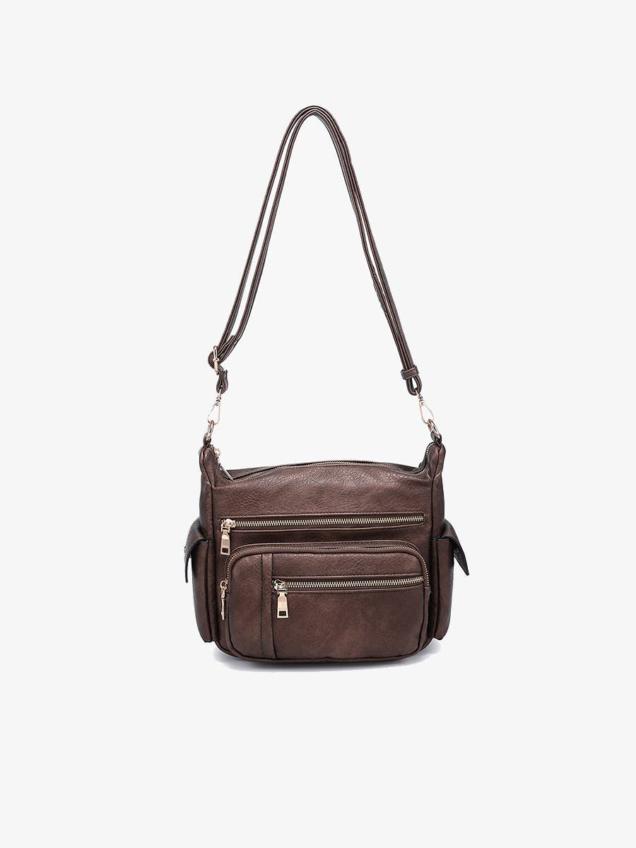 Nicole Multi-Zip Crossbody Bag w/ Side Pockets