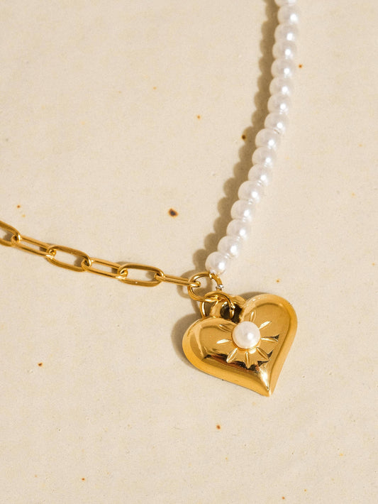 Kai 18K Gold Non-Tarnish Pearl Chain Heart Necklace