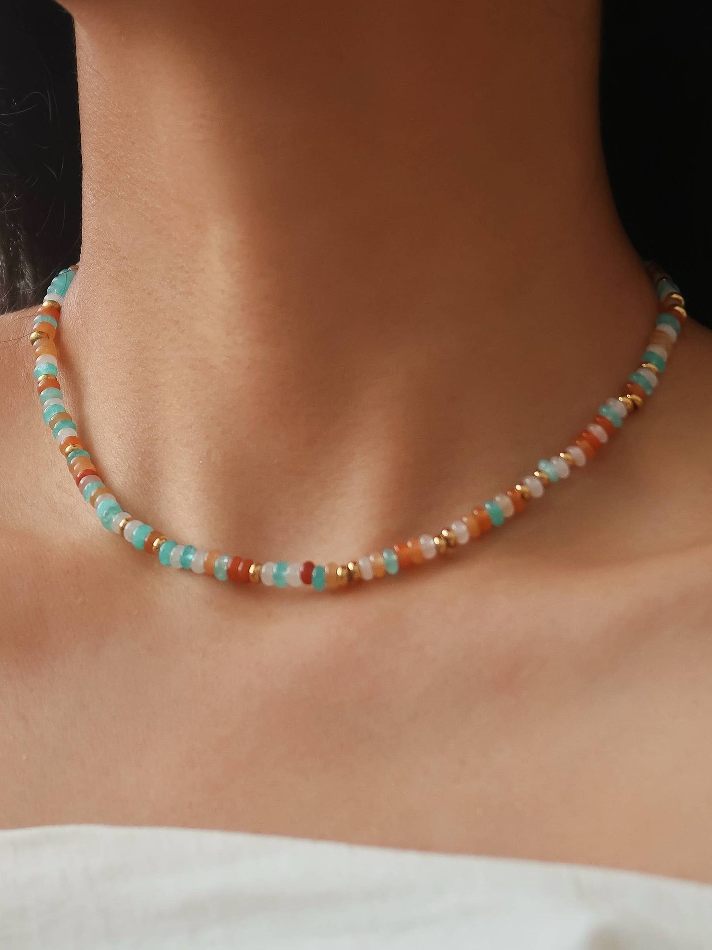 Indira 18K Gold Non-Tarnish Smooth Bead Boho Necklace