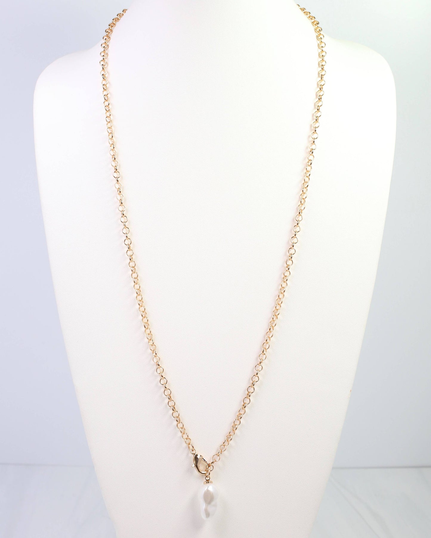 Harrodsburg Long Link Necklace with Pearl Gold