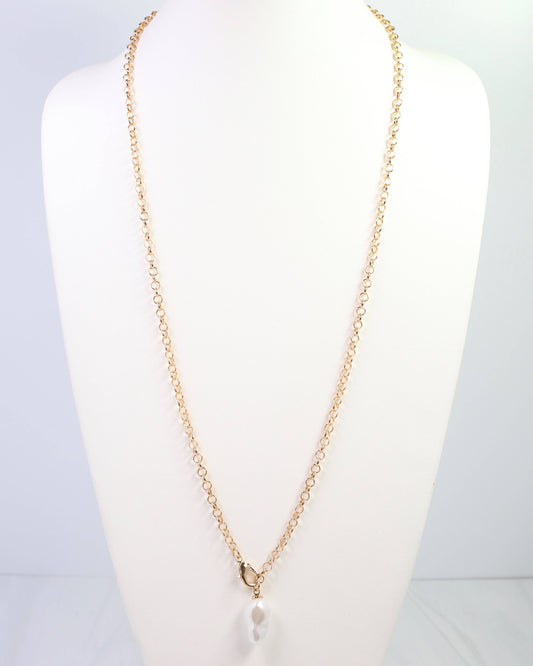 Harrodsburg Long Link Necklace with Pearl Gold