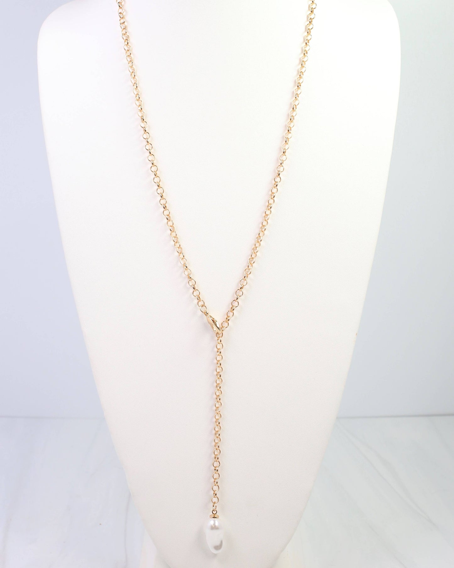 Harrodsburg Long Link Necklace with Pearl Gold