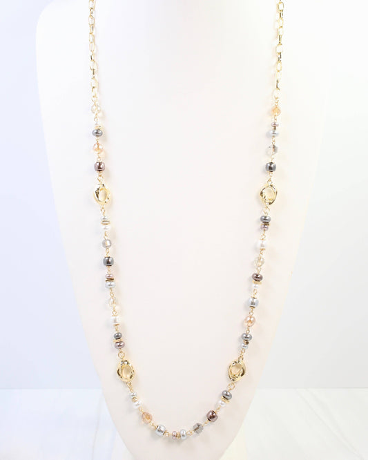 Fairbanks Long Glass Beaded Necklace Gray Multi