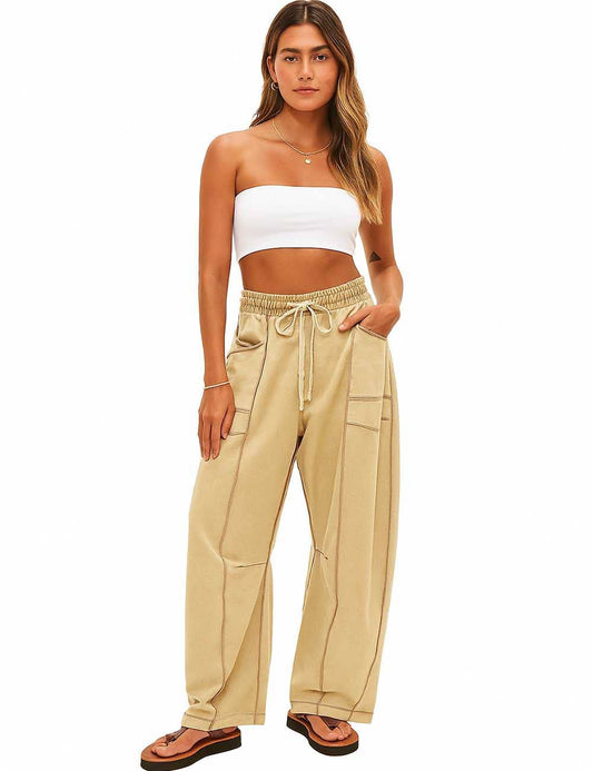 Contrast Barrel Pants