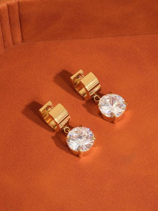 Glissade 18K Gold Non-Tarnish CZ Drop Huggie Earrings