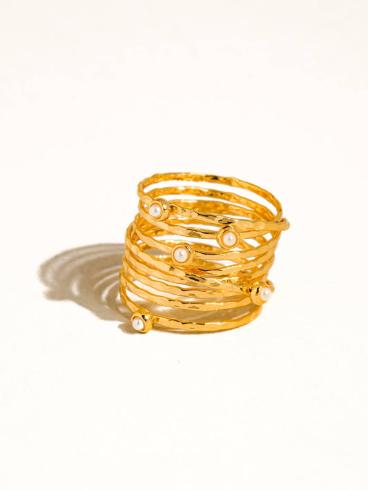 18K Gold Vintage Multi-Band Pearl/CZ Ring