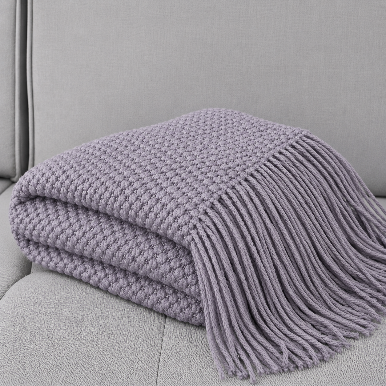 Knit Textured 50"x60" Throw Blanket with Fringe