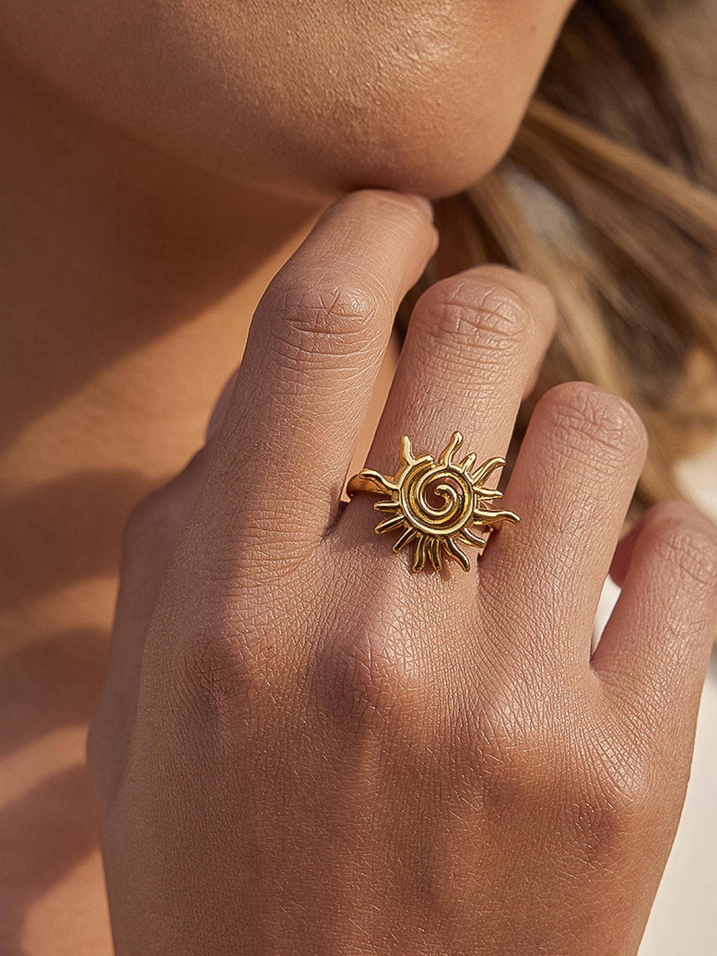 Starwyn 18K Gold Non-Tarnish Sun Spiral Statement Ring