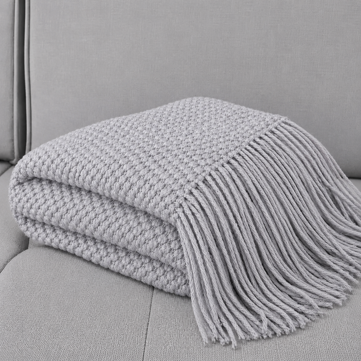 Knit Textured 50"x60" Throw Blanket with Fringe