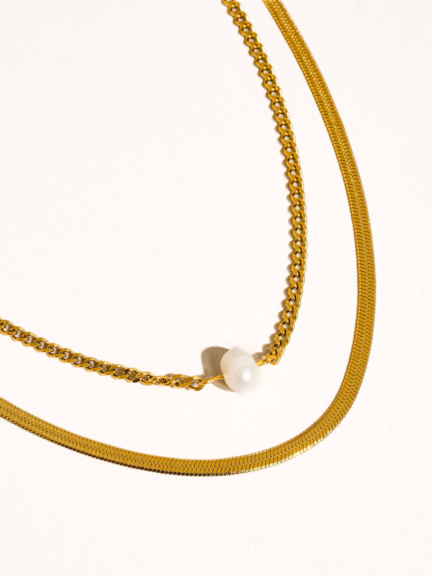 Owen 18K Gold Non-Tarnish layered Pearl Chain Necklace